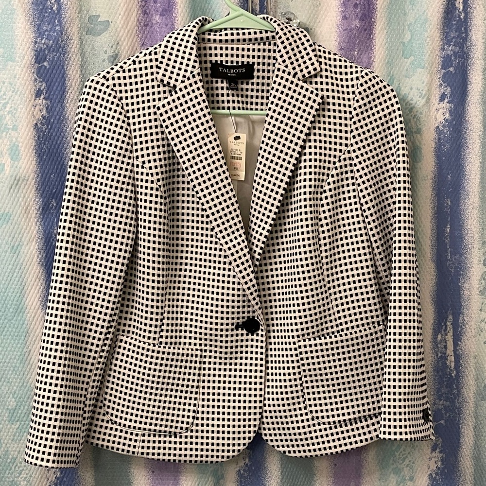 NWT black&white checked Talbots blazer